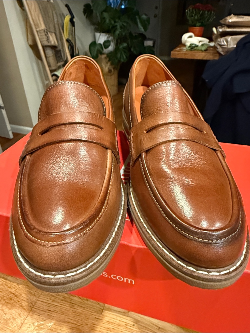 PIKOLINOS New In Box Women’s Leather Penny Loafers in Cognac Brown